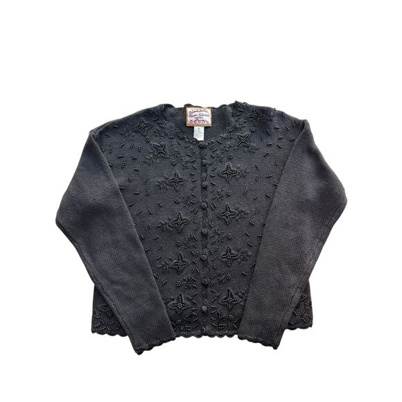 Vintage Heirloom Collectibles black beaded cardigan sweater Size M - Picture 3 of 8